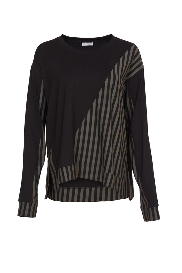 Stripe Angled Panel Front Top - Forest/black