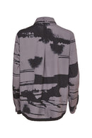 Drawstring Hem Print Shirt - Steel/black