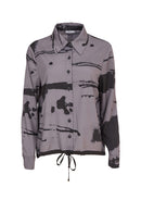 Drawstring Hem Print Shirt - Steel/black