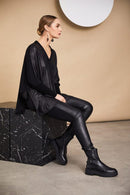 Contrast Fabric Cuff Cardigan - Black