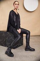 Contrast Fabric Cuff Cardigan - Black