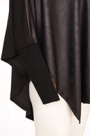 Contrast Fabric Cuff Cardigan - Black