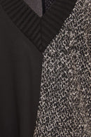 Jaquard Long V Neck Jumper - Black/grey