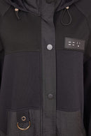 Contrast Hempanel Hooded Coat - Black