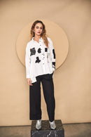 Placement Print Blouse - Off White/black