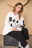 Placement Print Blouse - Off White/black