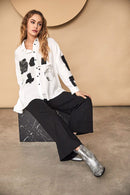 Placement Print Blouse - Off White/black