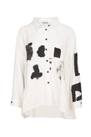 Placement Print Blouse - Off White/black