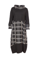 Contrast Sections Check Dress - Black/grey