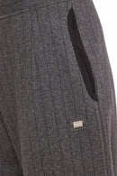 Wrapover Hem Stripe Trouser - Black/grey