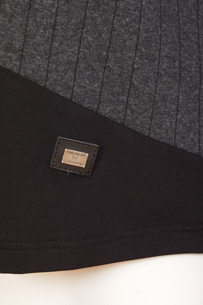 Stripe Sections High Neck Top - Black/grey