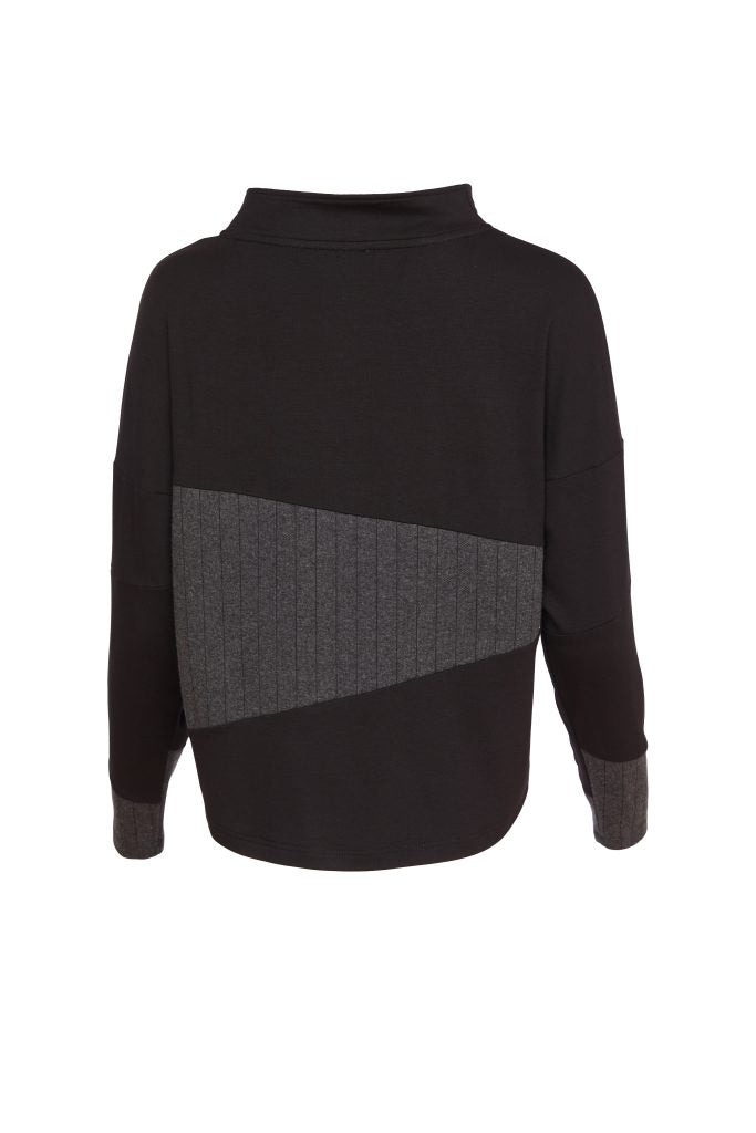 Stripe Sections High Neck Top - Black/grey