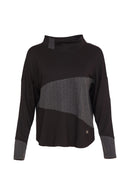 Stripe Sections High Neck Top - Black/grey