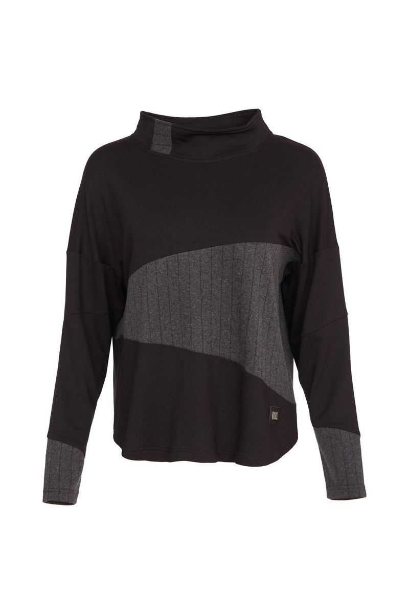 Stripe Sections High Neck Top - Black/grey