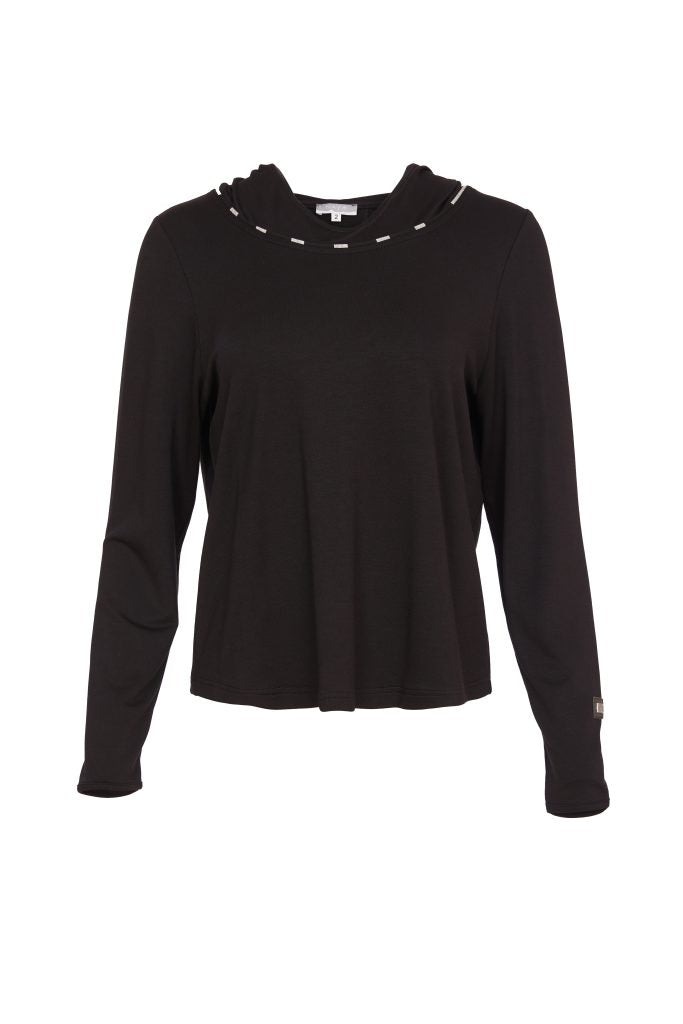 Contrast Trim Hooded Top - Black/grey