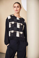 Chiffon Sleeve Block Print Top - Black/butter