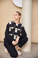 Chiffon Sleeve Block Print Top - Black/butter