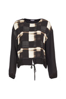 Chiffon Sleeve Block Print Top - Black/butter