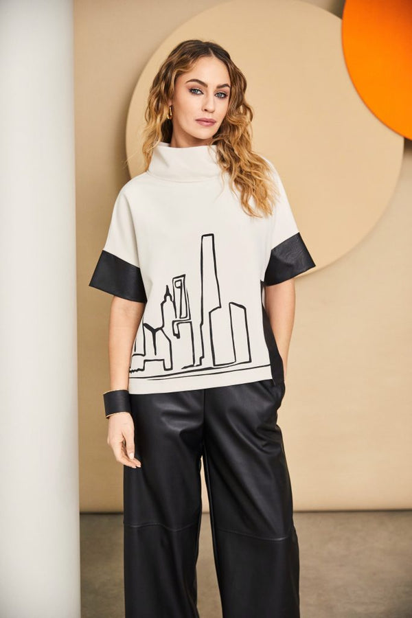 High Neck Placement Print Top - Linen