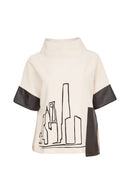 High Neck Placement Print Top - Linen