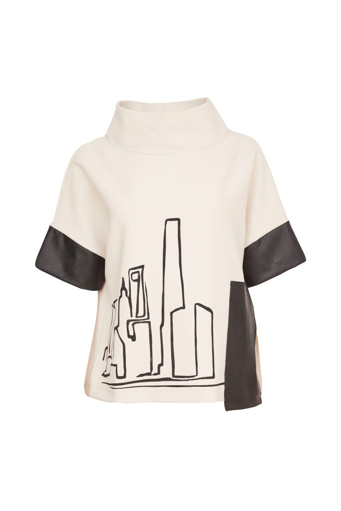 High Neck Placement Print Top - Linen