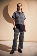 Wool Mix Print Trouser - Black/sand