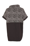 Zip Collar Wool Mix Print Top - Black/sand