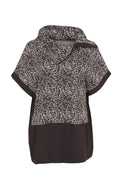 Zip Collar Wool Mix Print Top - Black/sand