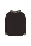 Wool Mix Print Neckline Top - Black/sand