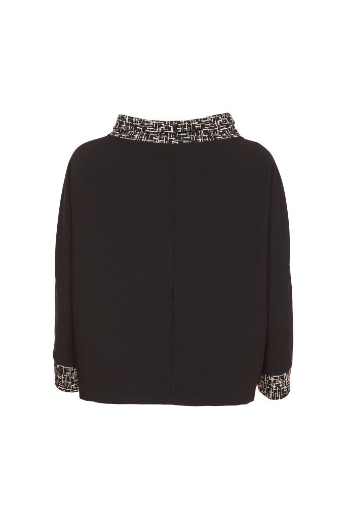 Wool Mix Print Neckline Top - Black/sand