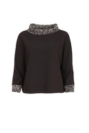 Wool Mix Print Neckline Top - Black/sand