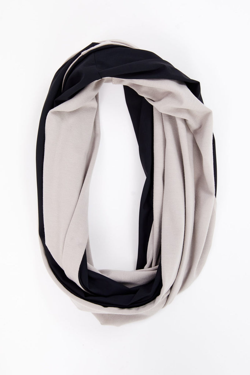 2 Tone Soft Jersey Neck Scarf - Taupe/black