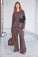 Contrast Pocket Sweatshirt - Cocoa/black