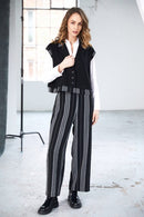 Striped Wide Leg Trouser - Black/off White