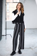 Striped Wide Leg Trouser - Black/off White