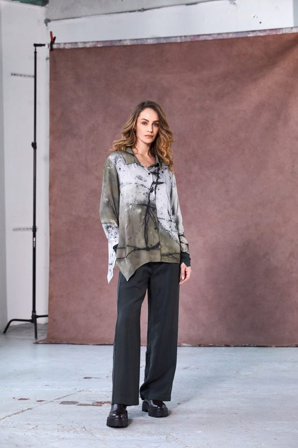 Abstract 2 Tone Print Shirt - Moss