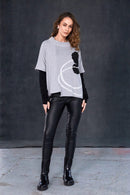 High Neck Placement Print Square Top - Silver