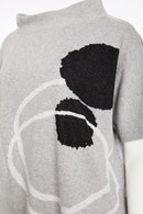 High Neck Placement Print Square Top - Silver