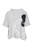 High Neck Placement Print Square Top - Silver