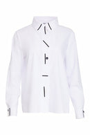 Stripe Collar Cotton Shirt - White/black