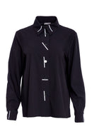 Stripe Collar Cotton Shirt - Black/white