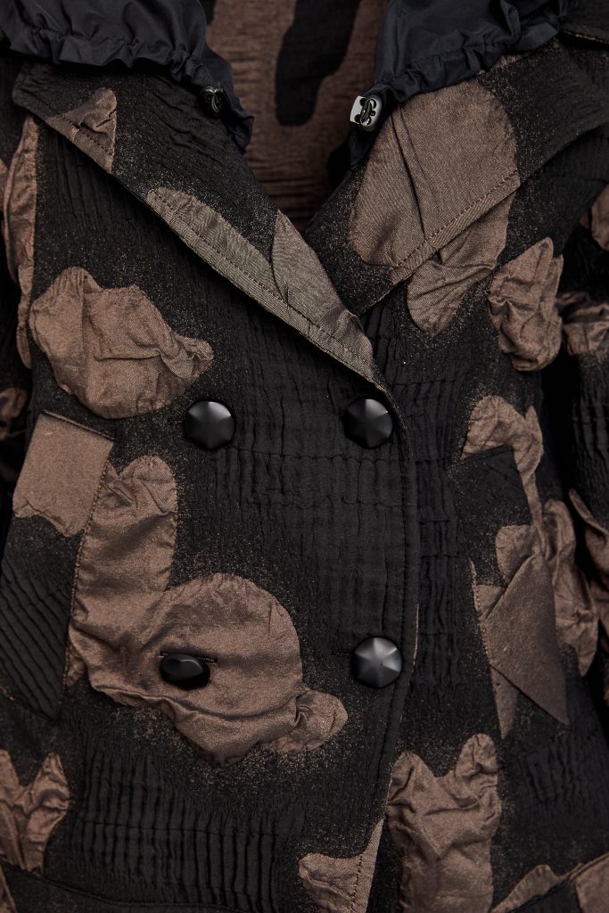 Metal Crushed Collar Jacquard Jacket - Black/cocoa