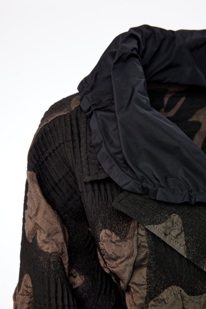 Metal Crushed Collar Jacquard Jacket - Black/cocoa