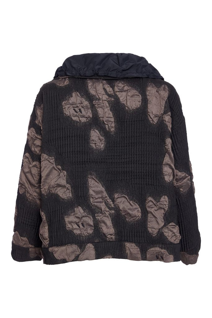 Metal Crushed Collar Jacquard Jacket - Black/cocoa