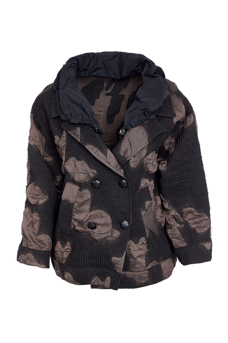 Metal Crushed Collar Jacquard Jacket - Black/cocoa
