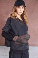 Stripe Pocket Drawstring Hem Top - Black/cocoa