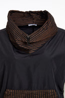 Stripe Pocket Drawstring Hem Top - Black/cocoa