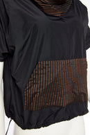 Stripe Pocket Drawstring Hem Top - Black/cocoa