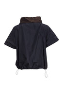 Stripe Pocket Drawstring Hem Top - Black/cocoa