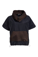 Stripe Pocket Drawstring Hem Top - Black/cocoa